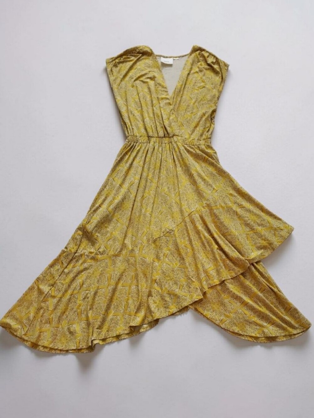 Maeve by Anthropologie Fete Yellow Print Handkerchief Hem Dress Size SML